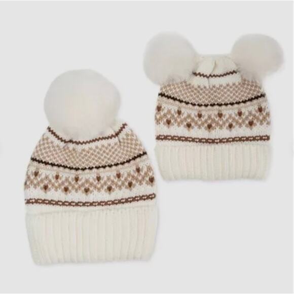Charter Club Mommy & Me Fair Isle Beanies Set White Neutral Cozy Comfy Festive - Picture 2 of 5